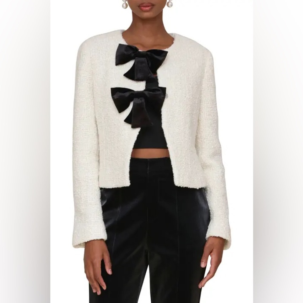 Avec Les Filles Ivory Cream Black Bow Cardigan Blazer NWT - Picture 3 of 16